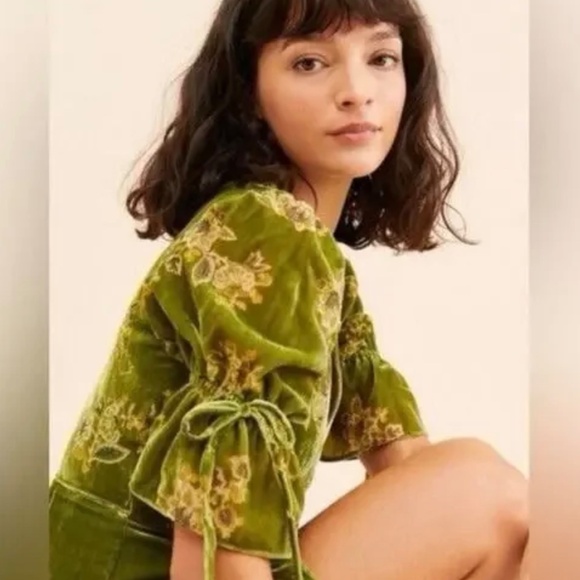 Hutch Green Velvet Wrap Dress Floral Maxi Size Medium - Picture 4 of 7